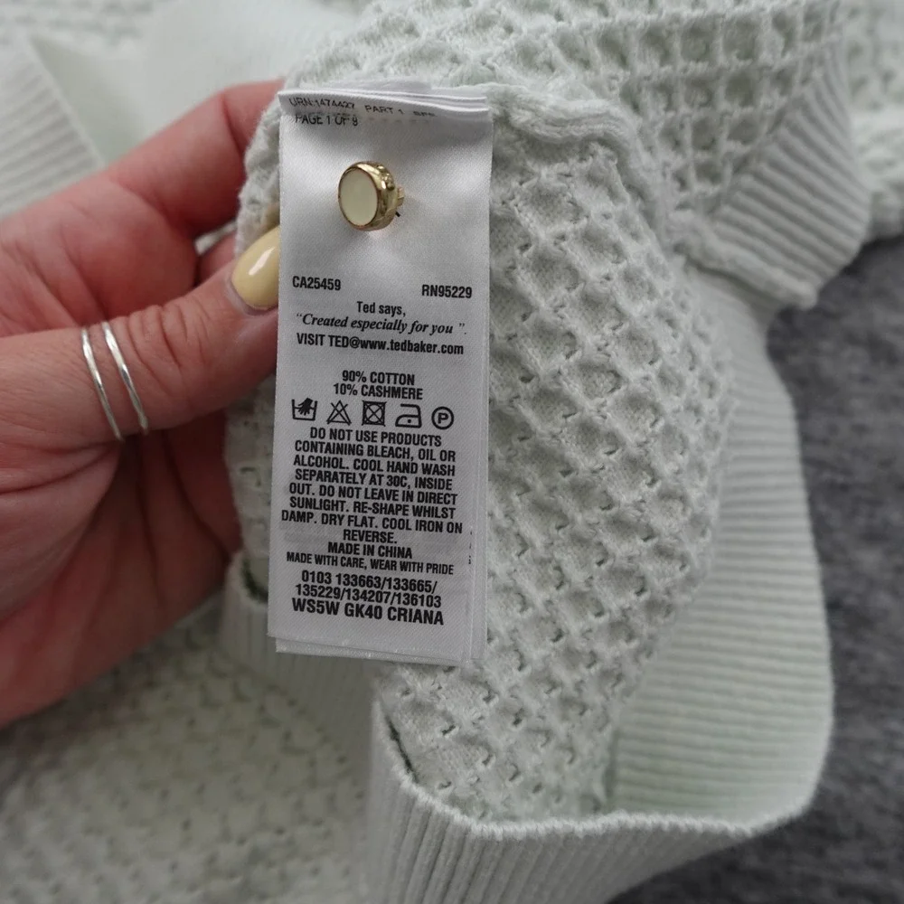 Ted Baker Top Womens 1 US 4 White Textured Crew Neck Long Sleeve Waffle Knit - Picture 3 of 11